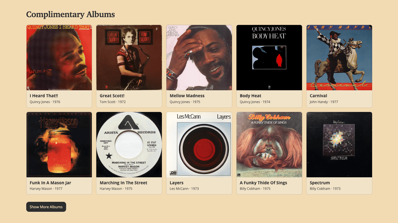 Complementary albums grid with Show More button