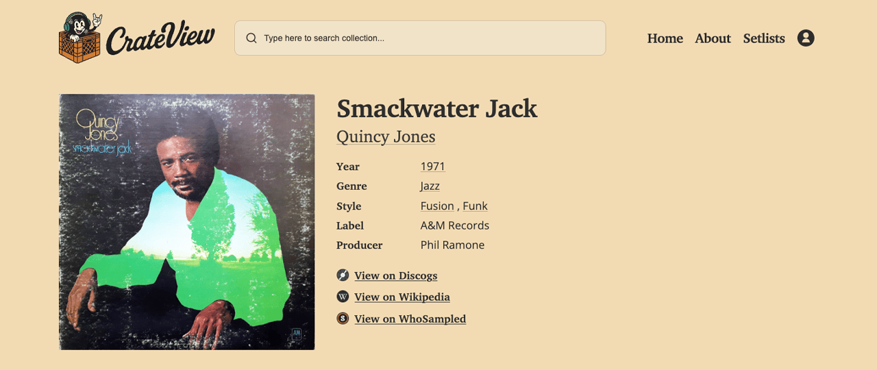 Album detail page hero section