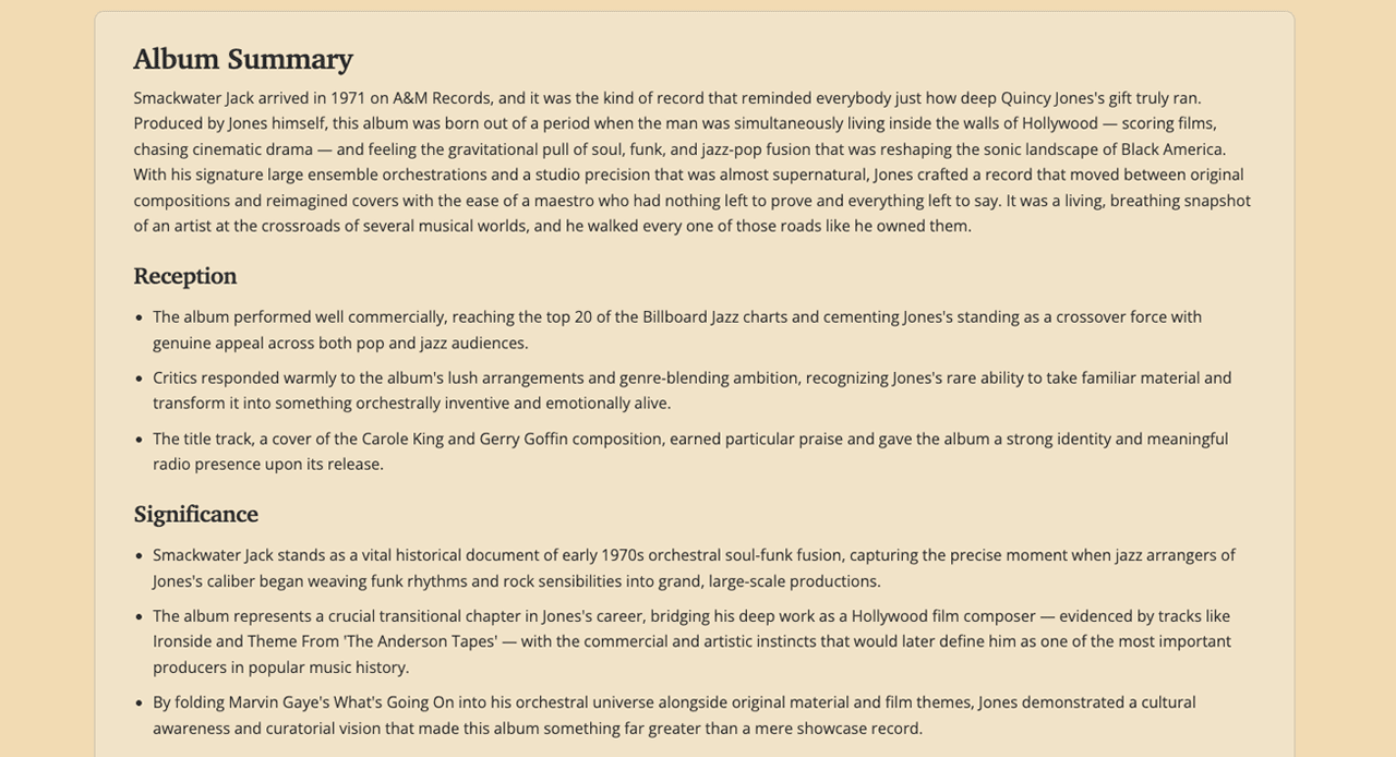 AI-powered album summary section